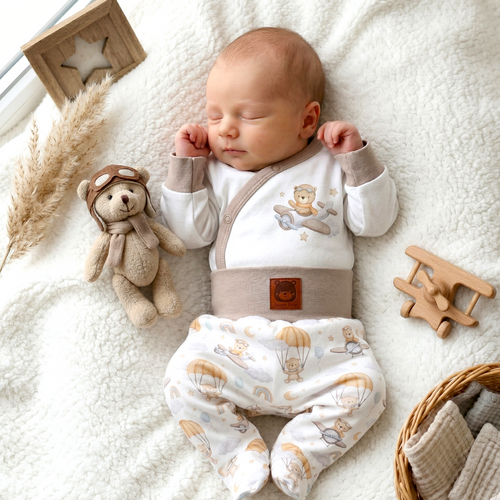 ABN-5502 Sky Journey Nini ecrù - Body a busta - Cotone biologico per neonato