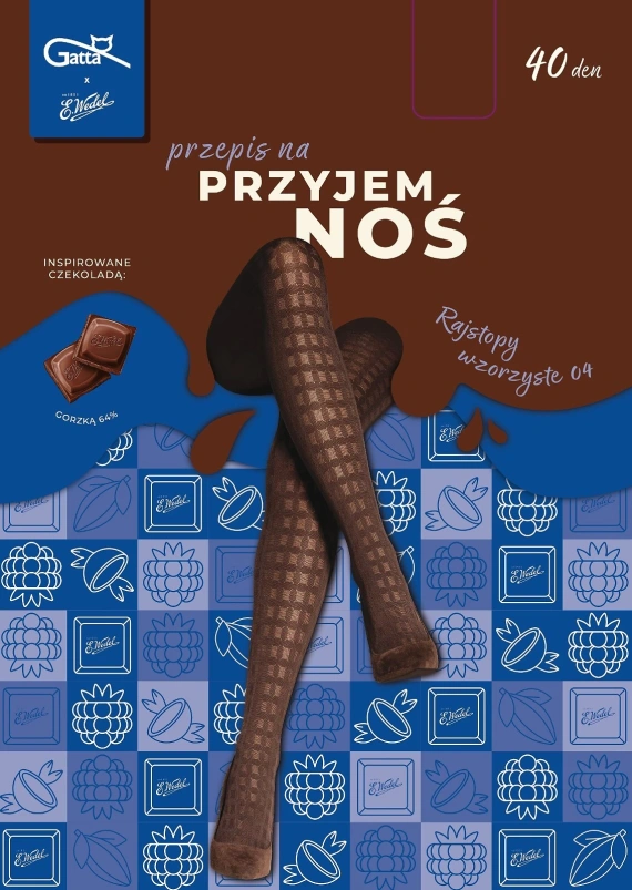 Collant Gatta Wedel wz. 04 40 DEN cioccolato con motivo geometrico fantasia