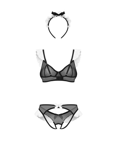 Obsessive Naughty Maid Completo Sensuale da Cameriera Nero con Pizzo