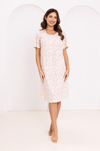 Camicia da notte da donna 018 Regina apricot- 100% cotone pregiato, bottoni, collo a pieghe, sonno confortevole ogni notte