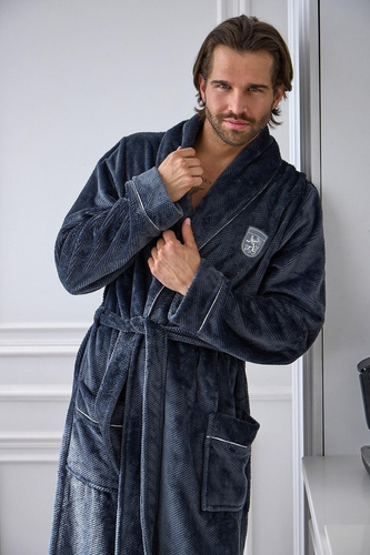 L&L 2661 Elegante Accappatoio Uomo Classico con Collo a Sciarpa Morbido grafite