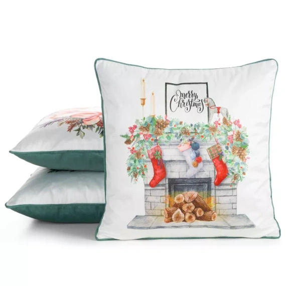 CHP383 Federa natalizia Eurofirany 45x45 in velluto con stampa e bordatura