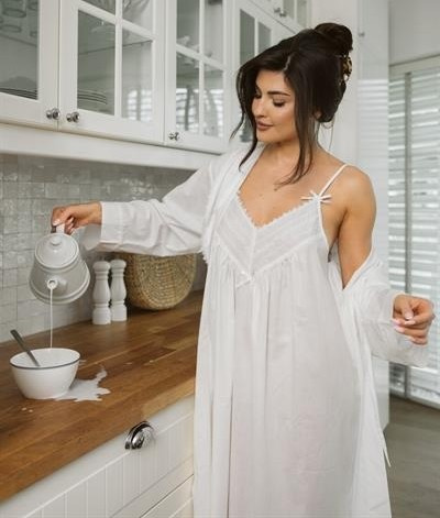 Koszula da notte Unikat Blanche bianca 100% cotone leggera estiva da donna