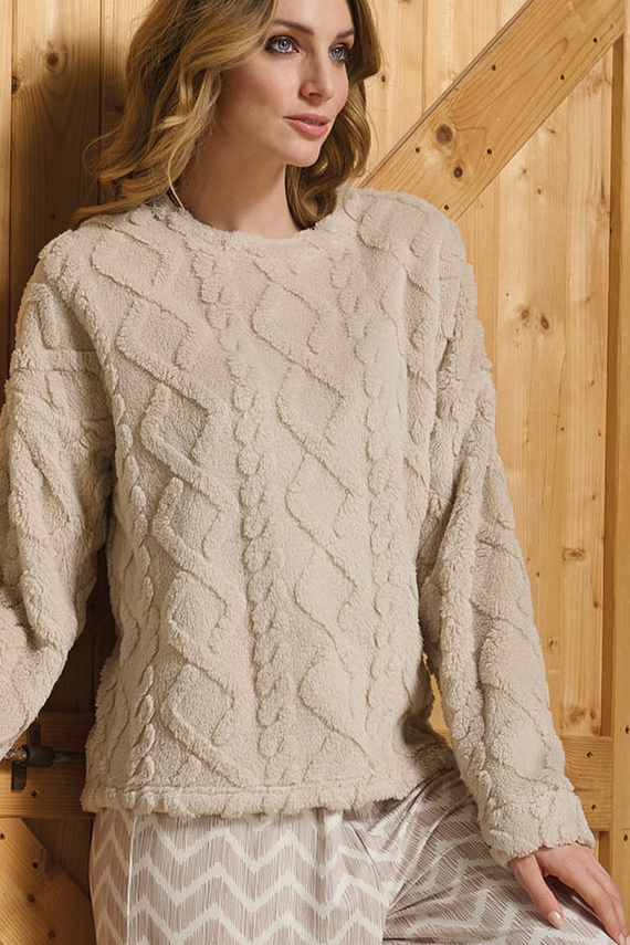 Pigiama da donna Sofie Sorbetto beige - caldo sherpa, palazzo, elegante e morbido