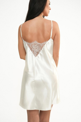 Camicia da notte Ava 006 Whisper White in raso con pizzo bianco da sposa