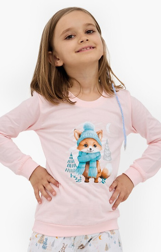 594/192 592/192 Pigiama da bambina in cotone Fox Cornette, volpe, manica lunga