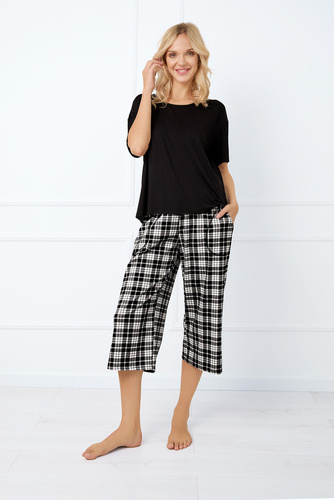 Klara Pigiama donna manica corta, 7/8 pantaloni Moda italiana - nero/stampa