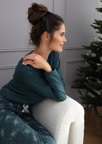 June Pigiama donna Sensis verde - pigiama in cotone con maniche lunghe e pantaloni a fantasia