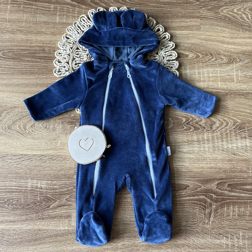 Mamatti VELVET KB009 Tuta Jeans Neonato Doppio Strato Cotone Cappuccio Orecchie