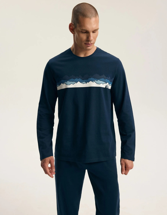 Pigiama uomo Henderson 45455 Indigo blu navy 100% cotone flanella