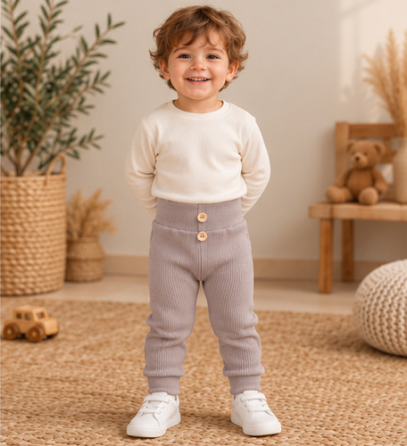 Leggings da bambino LC016 latte marrone in cotone a coste con bottoni