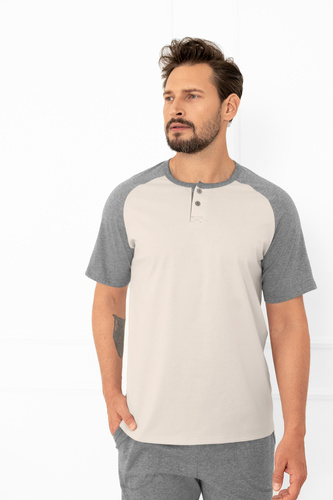 Pigiama da uomo Alexander Italian Fashion beige - cotone, polo e pantaloni