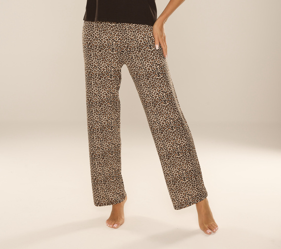 852 Kendall De Lafense - pantaloni del pigiama da donna, lunghi, stampa leopardo, viscosa, lucidati - marrone