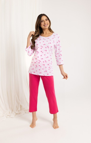 720 Pigiama da donna rosa Regina - cotone, manica 3/4, pantalone 7/8