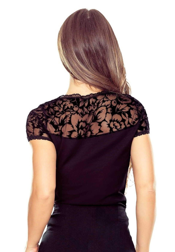 Elegante blusa da donna Toshi Eldar nera | Motivo floccato, viscosa elasticizzata, manica corta | Ideale per ogni occasione