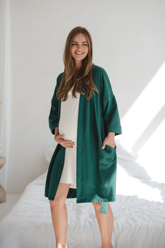 Milk&Love vestaglia premaman verde bottiglia - cotone con elastan, confortevole, manica 7/8