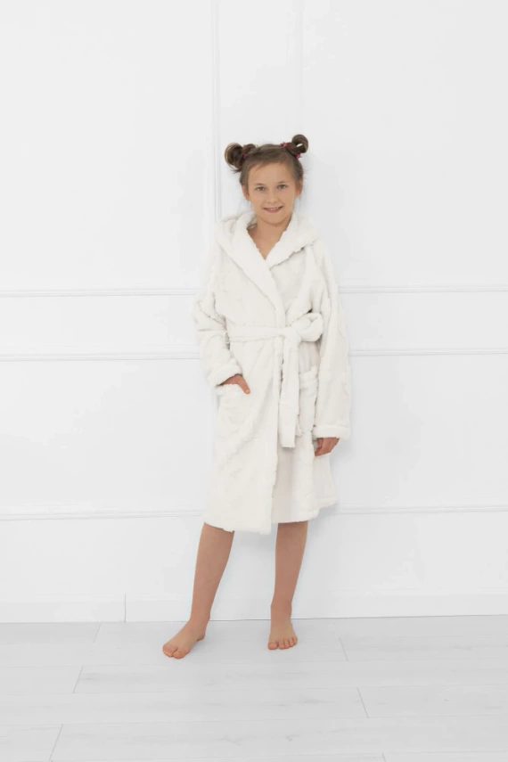 Vestaglia per bambini Teddy Italian Fashion ecru - in orsetti, calda, con cappuccio