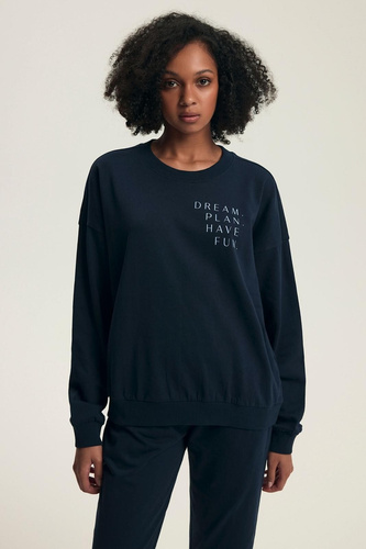 Pigiama Henderson donna 43705 Delancy blu navy - cotone, manica lunga, comodo e alla moda