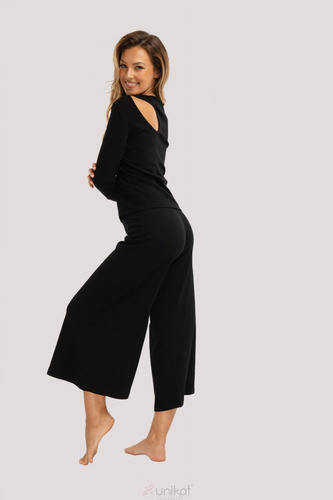 Pigiama Zen nero - elegante pigiama in cotone con maniche lunghe, pantaloni 7/8