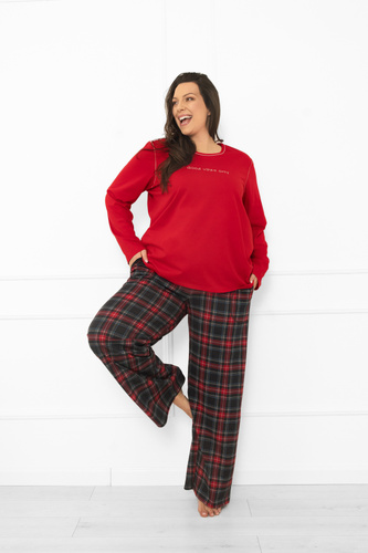 Pigiama da donna Italian Fashion in rosso - cotone, manica lunga e pantalone, a quadri