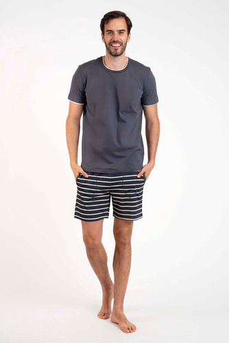 Lars Pigiama da uomo a maniche corte, pantaloni corti Moda italiana - stampa grafite/grafite
