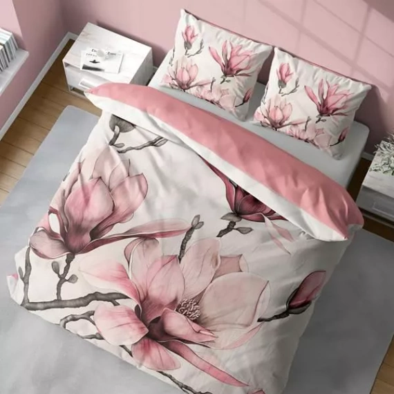 5433 Una biancheria da letto in microfibra 3D con fiori di magnolia in polvere - Detexpol