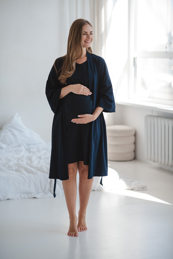 Milk&Love vestaglia premaman blu navy - cotone con elastan, confortevole, manica 7/8